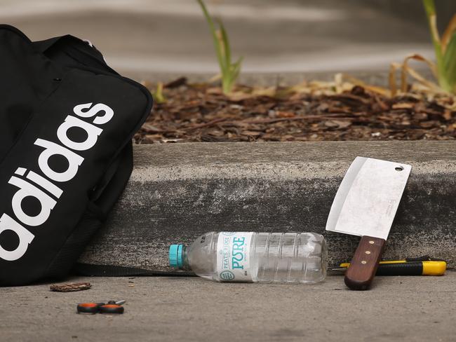 A meat cleaver near the scene of the arrest. Picture: John Grainger