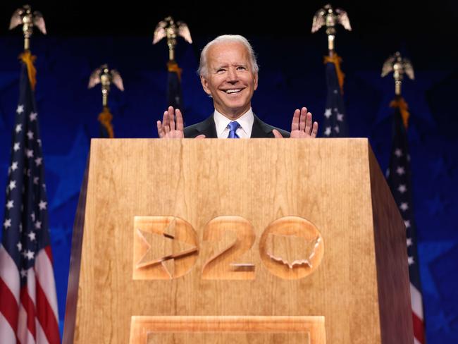 Biden while delivering his acceptance speech. Picture: Getty Images