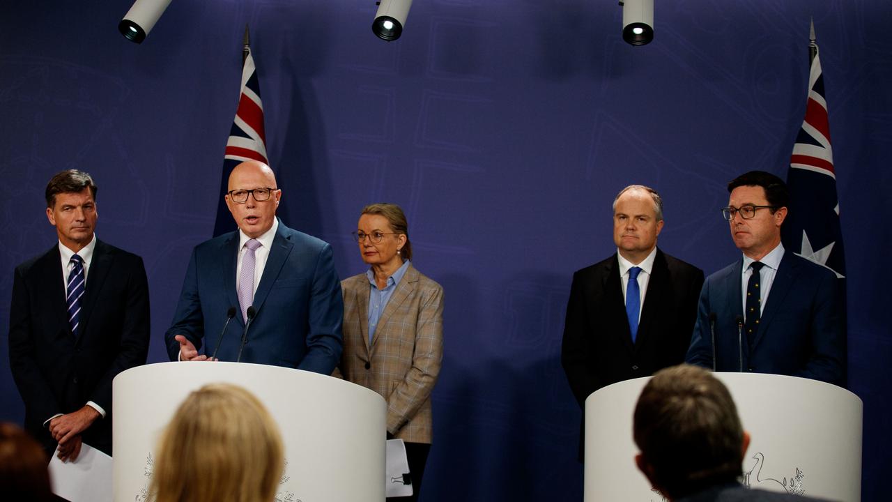 Mr Dutton and senior coalition leaders held a press conference to release the policy. Picture: NewsWire / Nikki Short