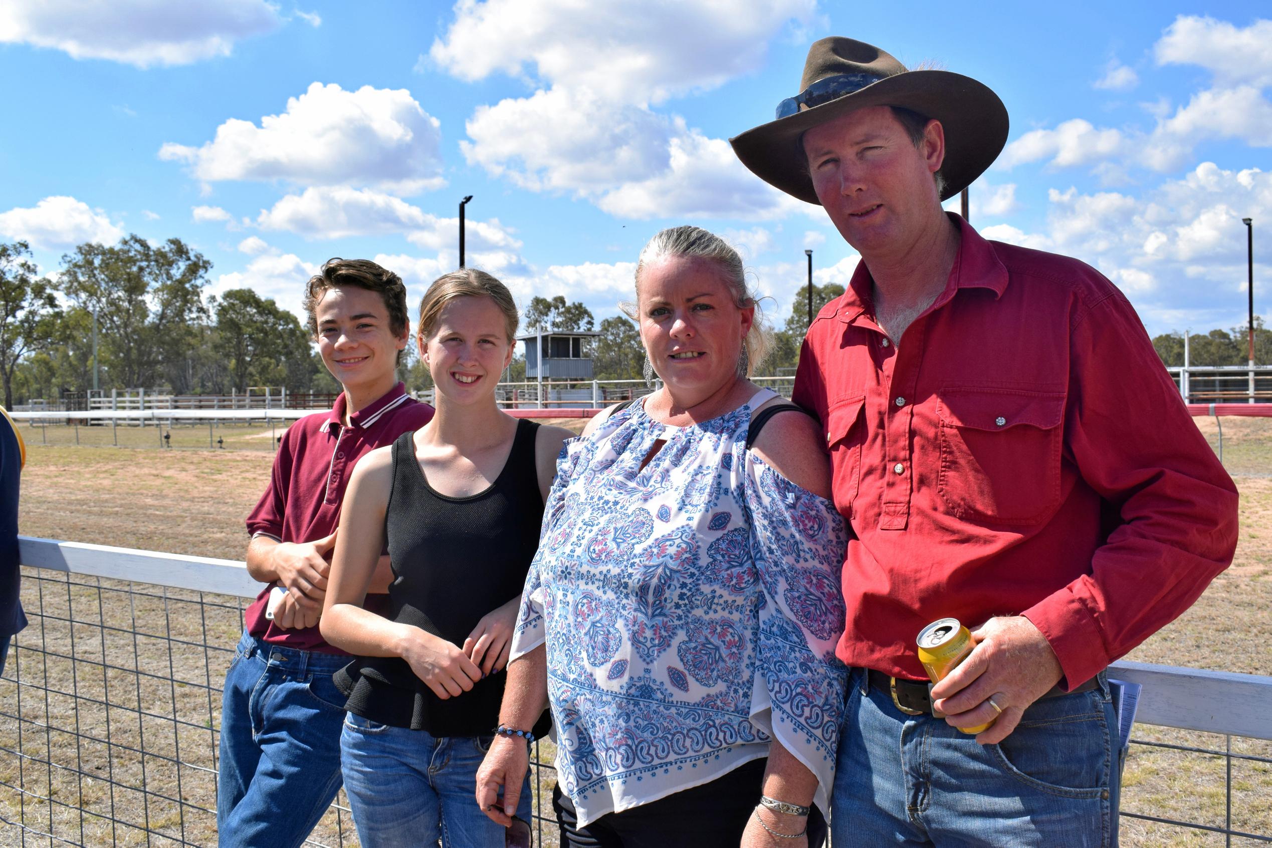 Jacob Thompson, Bridget Rooney, Nicole Thompson, and Mick Thompson at the Tara Races October 6, 2018. Picture: Brooke Duncan