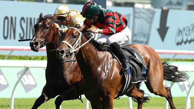 SYDNEY, AUSTRALIA - MARCH 01: James McDonald riding Lady Shenandoah win Race 7 The Chase Surround Stakes during Sydney Racing at Royal Randwick Racecourse on March 01, 2025 in Sydney, Australia. (Photo by Jeremy Ng/Getty Images)