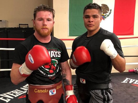 Akkawy (R) in training camp with Canelo before his injury. Picture: Supplied