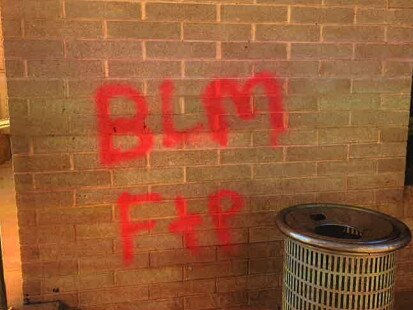 Some of the graffiti Kirra Voller painted on the local courthouse, police station and police vehicles. Picture: Supplied