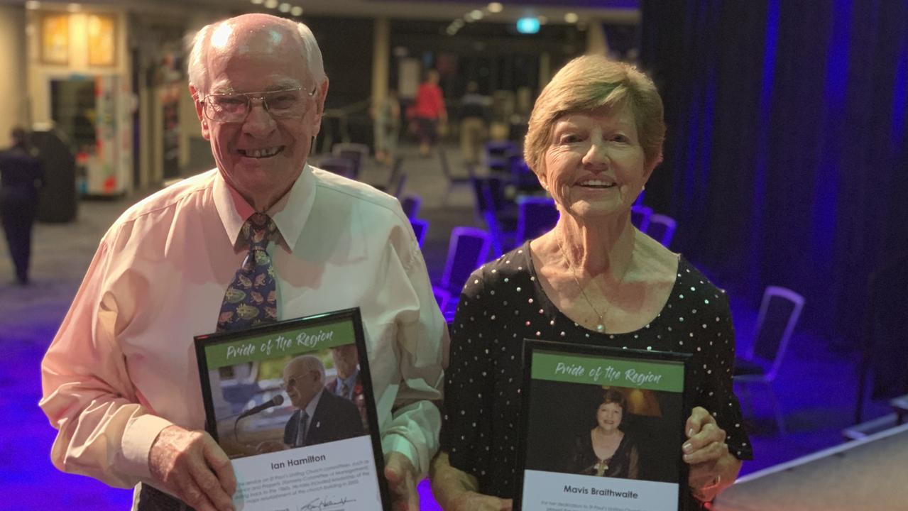 Ian Hamilton and Mavis Braithwaite expressed their surprise and pleasure on receiving the council's Pride of the Region award at the MECC on March 11. Picture: Duncan Evans