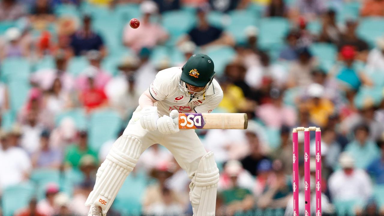 David Warner ducks under a short one - but he’s making Pakistan pay for their errors on day two. Picture: Getty