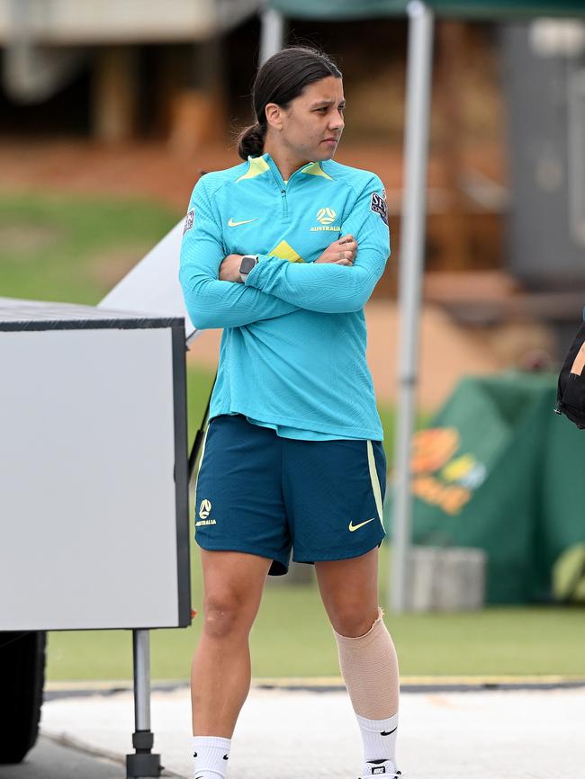 Kerr has been spotted in camp with strapping on her calf. (Photo by Bradley Kanaris/Getty Images)