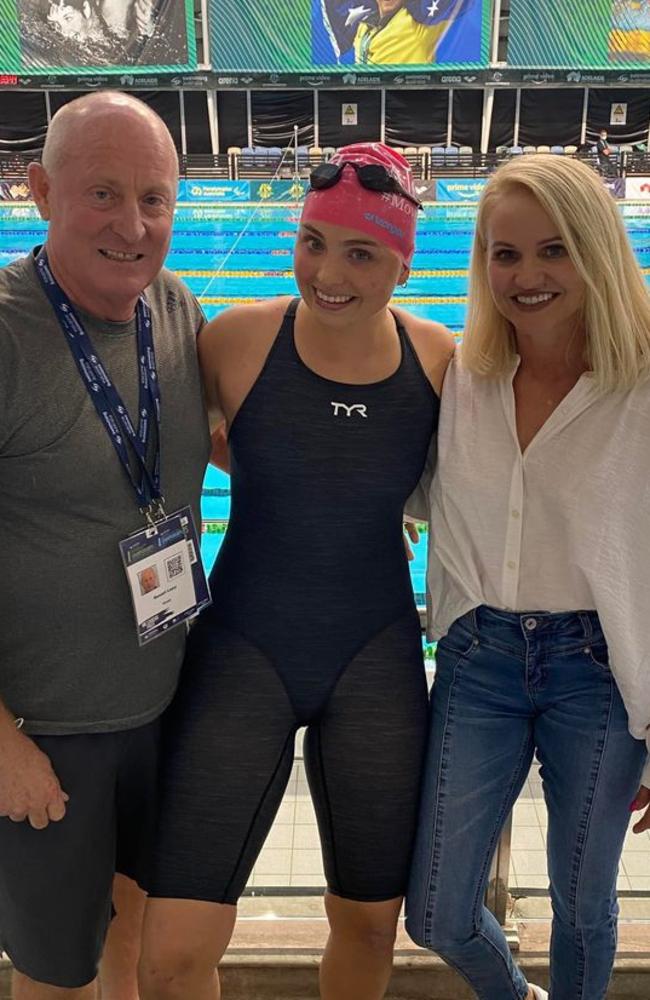 Russel, Alexa and Belinda Leary at a recent swimming event in Adelaide.