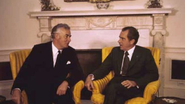 US president Richard Nixon meets Whitlam, by then Australia’s prime minister, in Washington in July 1973. Picture: National Archives of Australia