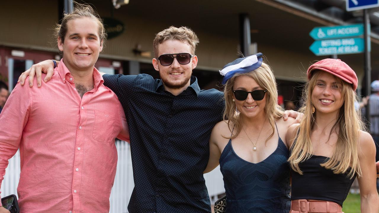 Noah Marcroft, Jackson Lane, Gwyneth Lane, Chelsea Lane enjoy all the glitz and glamour from the 2020 Great Northern Darwin Cup Carnival. Picture: Che Chorley