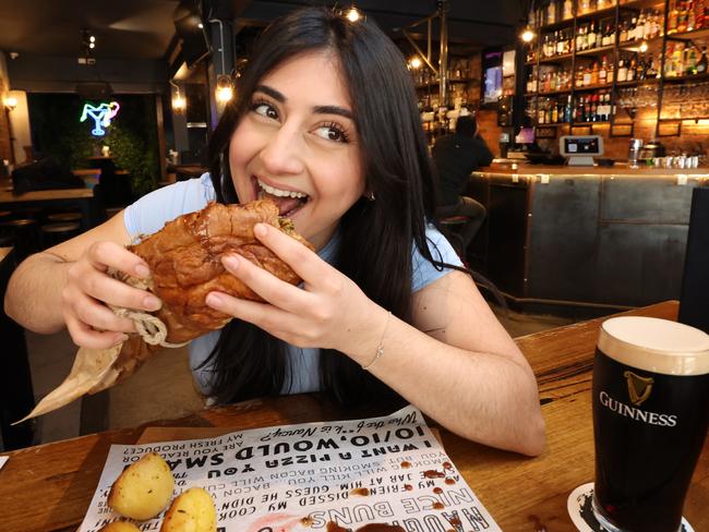 Marina Davtyan is taking on more than she can chew with Naughty Nancy’s Yorkshire Pudding toastie. Picture: David Caird