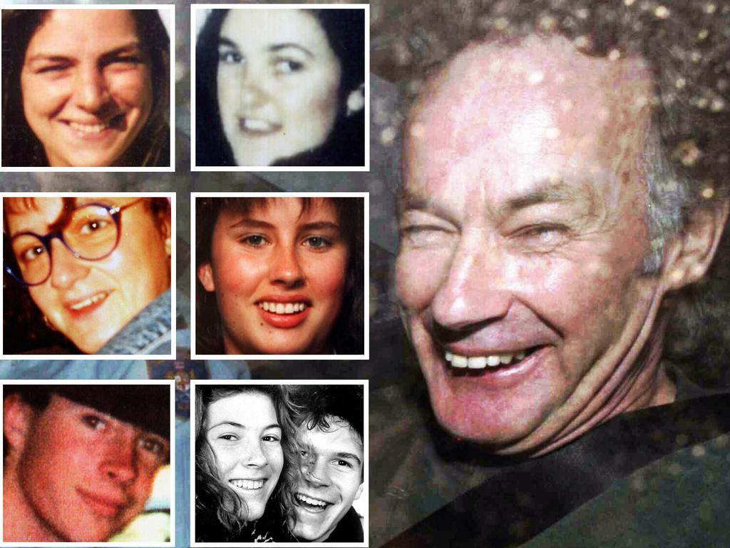 Convicted murderer Ivan Milat next to his seven victims. Picture: Rick Rycroft