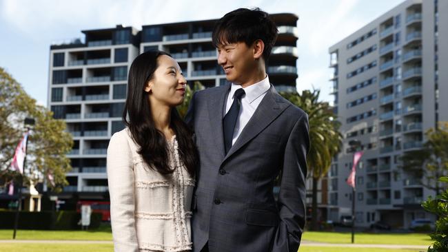 Young couple Inki Yun and Soyeon Jeon have purchased a new apartment at Lidcombe Central. Picture: Jonathan Ng