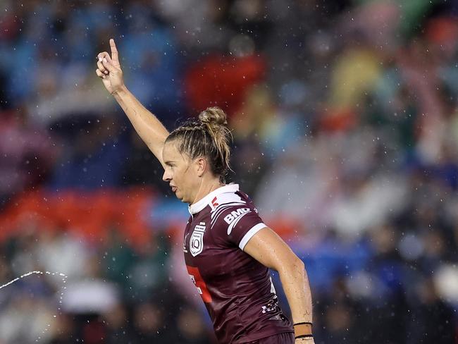 Maroons hooker Lauren Brown kicked a late field goal to secure a one-point victory for Queensland, setting up a game three decider in Townsville. Picture: Getty Images