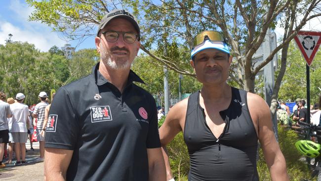 Wayne Foster and Sujoy Roychowdury at the Noosa Triathlon on October 31, 2021. Picture: Sam Turner