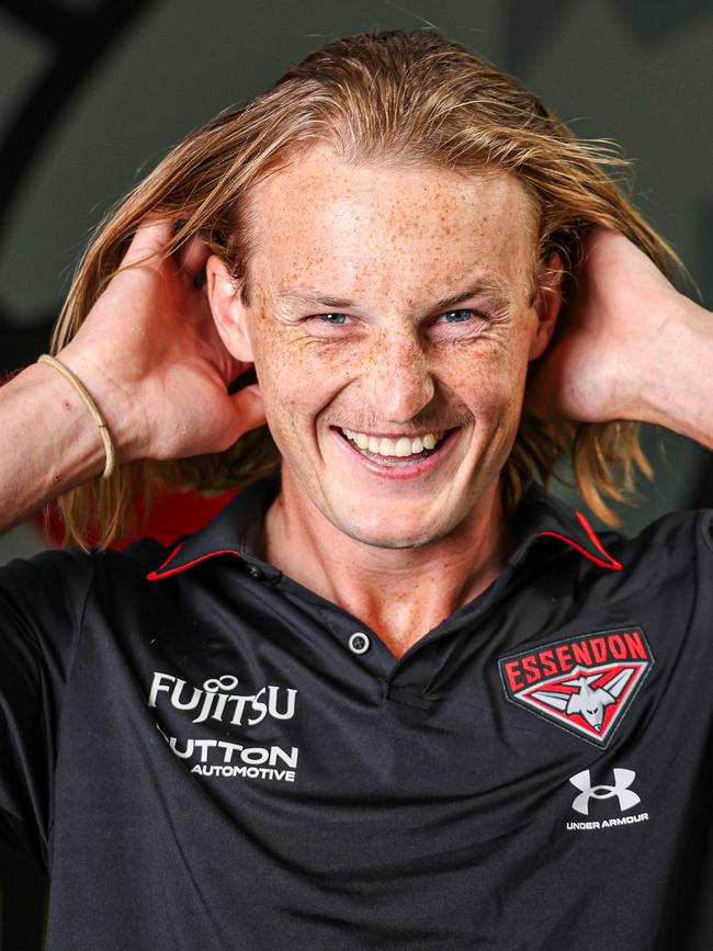 Essendon star Mason Redman is shaving his king hair for cancer support awareness as part of the Big Red’s Big Groom initiative Picture: Supplied