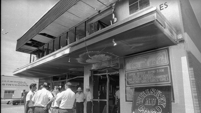 Ground floor entrance to the Whiskey Au Go Go night club in Amelia Street, Fortitude Valley, after it was attacked with fire. Picture: Bob Barnes/File