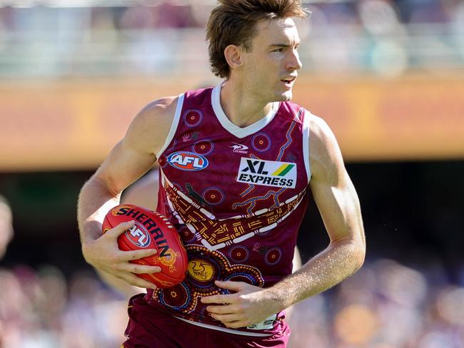 BRISBANE, AUSTRALIA - MAY 28: Harris Andrews of the Lions in action during the 2022 AFL Round 11 match between the Brisbane Lions and the GWS Giants at the Gabba on May 28, 2022 in Brisbane, Australia. (Photo by Russell Freeman/AFL Photos via Getty Images)