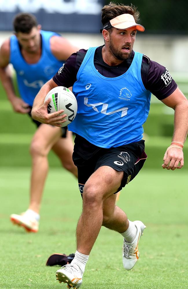 Tyson Smoothy has his nos ein front in the race to wear the 14 jersey for the Broncos. Picture: Getty Images