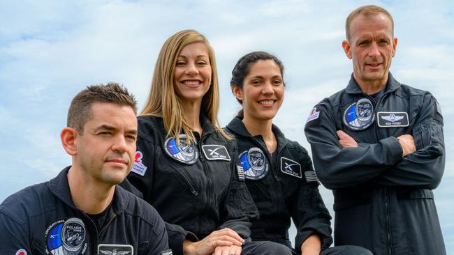 The SpaceX Polaris Dawn crew (from L) Jared Isaacman, Mission Commander, Anna Menon, Mission Specialist and Medical Officer, Sarah Gillis, Mission Specialist, and Scott Poteet, Mission pilot. Picture: John KRAUS / Polaris Program / AFP