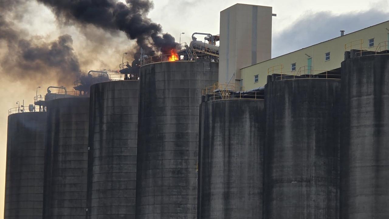 WATCH: Grain silo on fire, police block off port