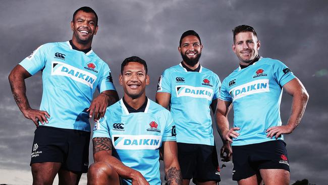 Waratahs’s lethal backline. (L to R) Kurtley Beale, Israel Folau,Curtis Rona and Bernard Foley. Picture: Phil Hillyard