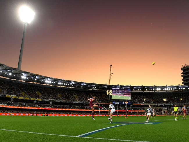 BRISBANE, AUSTRALIA - JULY 22: A general view is seen during the round 19 AFL match between Brisbane Lions and Geelong Cats at The Gabba, on July 22, 2023, in Brisbane, Australia. (Photo by Albert Perez/AFL Photos via Getty Images)