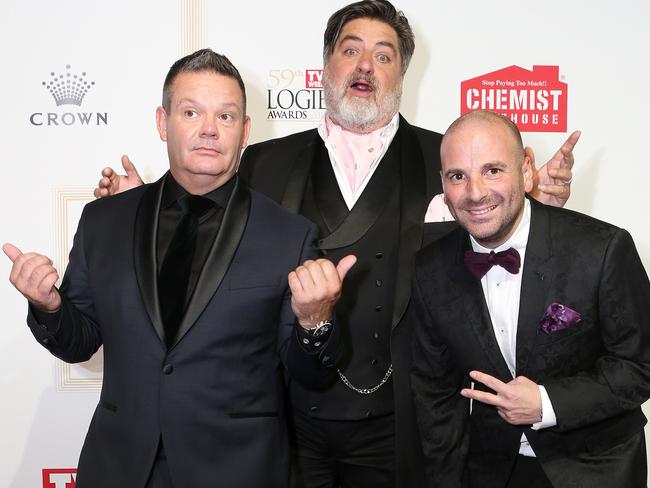 Gary Mehigan, Matt Preston and George Calombaris at the Logies. Picture: Julie Kiriacoudis