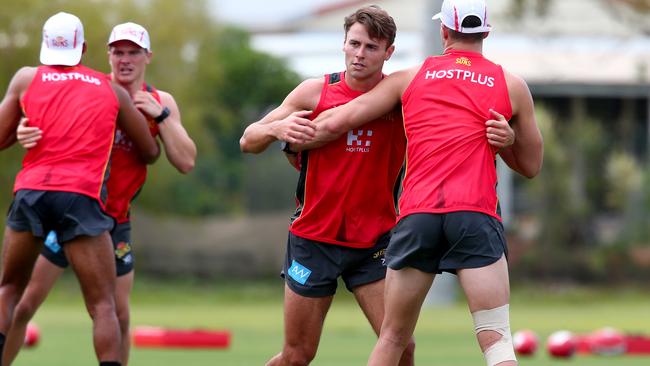 Lachie Weller trains with teammates. Picture: AAP Images