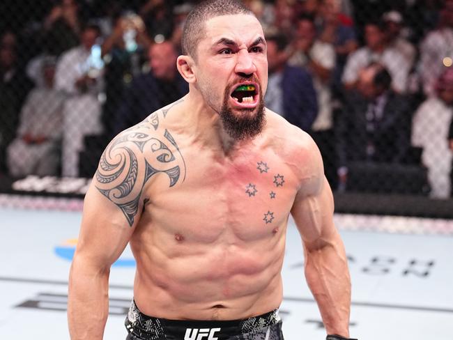 RIYADH, SAUDI ARABIA - JUNE 22: Robert Whittaker of New Zealand reacts after his victory against Ikram Aliskerov of Russia in a middleweight fight during the UFC Fight Night event at Kingdom Arena on June 22, 2024 in Riyadh, Saudi Arabia. (Photo by Chris Unger/Zuffa LLC via Getty Images)