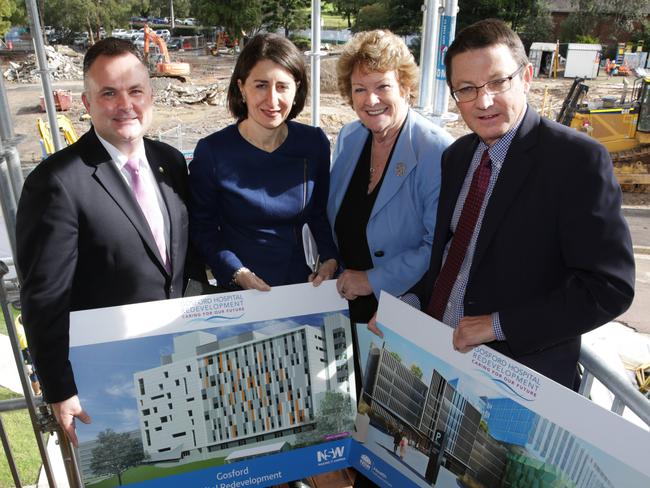 Making an announcement at Gosford Hospital with Gladys Berejiklian. Picture: Mark Scott