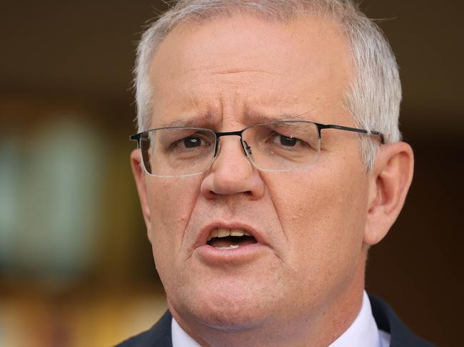 CANBERRA, AUSTRALIA - NewsWire Photos APRIL 10, 2022: Prime Minister Scott Morrison spoke to media at a press conference at Parliament House in Canberra.Picture: NCA NewsWire / Gary Ramage