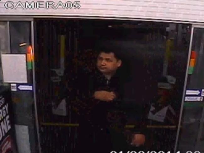 CCTV footage of Khan entering the BP service station in Croydon Park days before the deadly Rozelle fire.