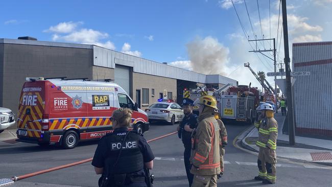 Emergency services are at the scene of the fire in Brompton. Picture: Todd Lewis