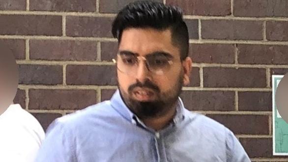 Prayash Poudel, 27, leaving Burwood Local Court. He has been charged with raping an aged care patient in Neutral Bay in February 2020