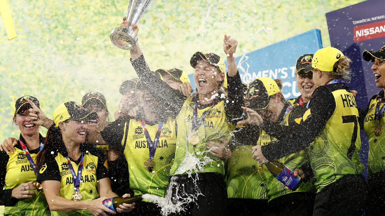 Lanning said Australia’s win in the 2020 T20 World Cup final at the MCG in front of a record crowd of 86,174 stood out as the greatest moment of her international career. Picture: Ryan Pierse / Getty Images