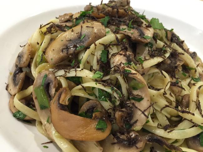 Fettucine alfredo with mushrooms and truffle.