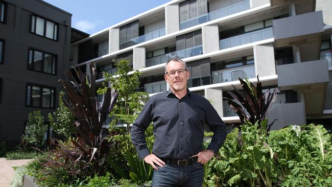 The Stable Group’s Ed Horton outside The Burcham building in Rosebery, on the old Wrigley’s factory site, in inner-south Sydney. Picture: Britta Campion