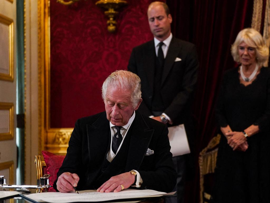 Prince William and Camilla were on hand as Charles was proclaimed King. Picture: AFP