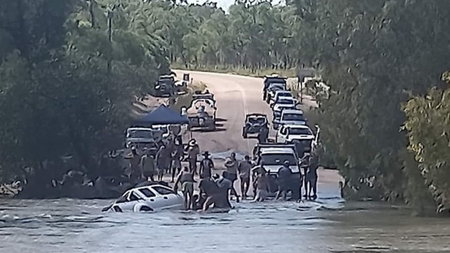 The Archer River claimed another victim last week when an impatient motorist tried to cross floodwaters measured at 600mm over the causeway in May this year. Picture: Cameron Brown