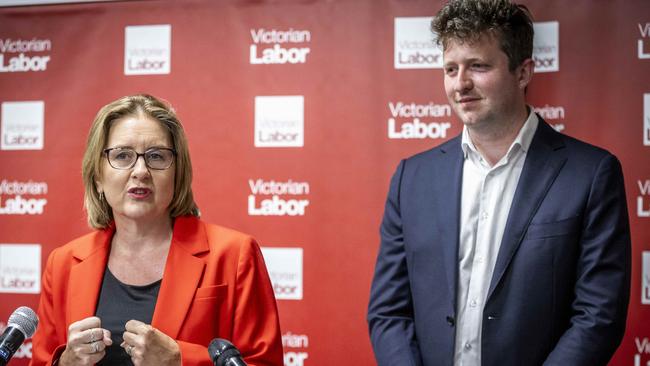 Victorian Premier Jacinta Allan with Labor’s candidate for Werribee, John Lister. Picture: Jake Nowakowski