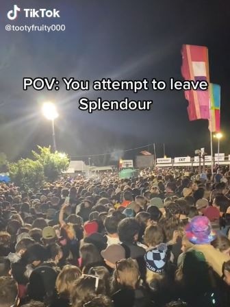 Revellers were forced to wait for hours to get a bus after Splendour on Saturday night. Picture: TikTok