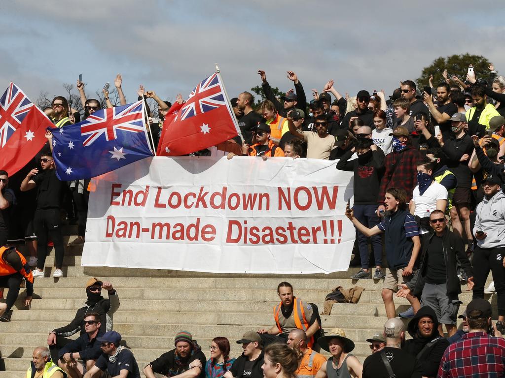 Protesters at the Shrine of Remembrance in Melbourne, Australia. Picture: Getty Images