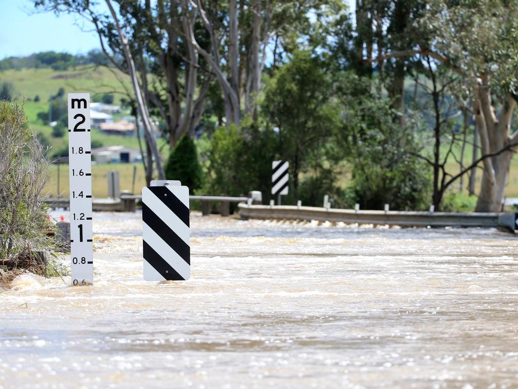 Beaudesert Boonah Road at Coulson is blocked after quickly rising flood waters broke the banks of Teviot Brook due to heavy rain fall. NCA NewsWire / Scott Powick