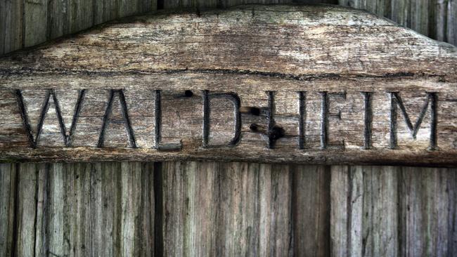 Detail of the nameplate on Waldheim in Cradle Mountain.