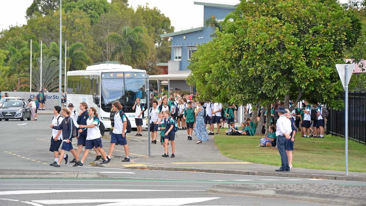 Children leave Chancellor State College after school finishes. Picture: craig Warhurst