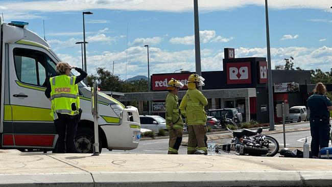 Emergency services on the scene of a two-vehicle accident in McLaughlin Street, Gracemere, on April 9, 2024.