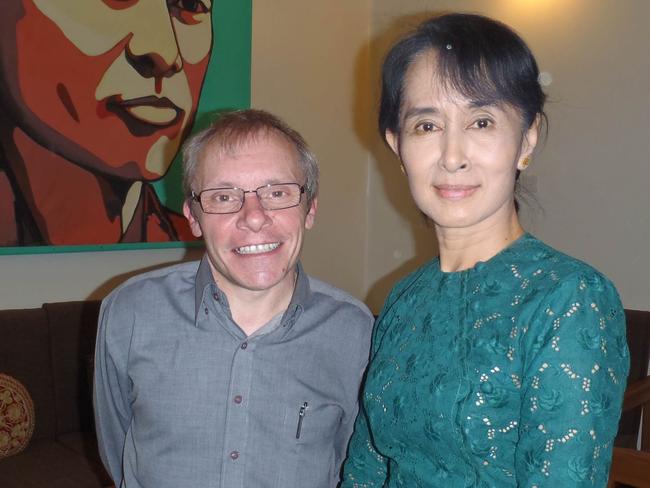 Australian economist Sean Turnell with Aung San Suu Kyi. Picture: Supplied