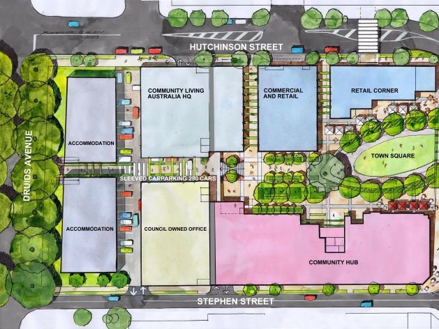 The Mount Barker City Centre project master plan prior to the exit of Community Living Australia.