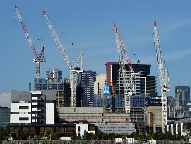 Cranes over buildings in the Docklands. Picture: Jay Town