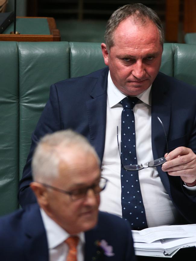 PM Malcolm Turnbull and Deputy PM Barnaby Joyce in Question Time on Tuesday. Picture: Kym Smith